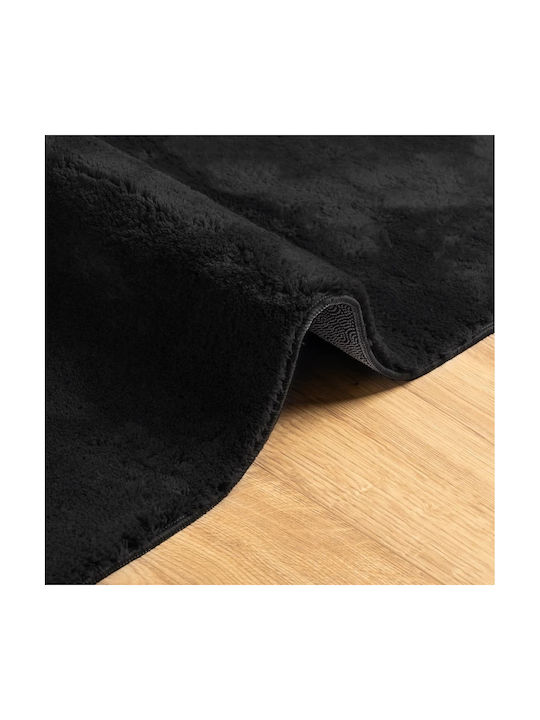 vidaXL Huarte Rutschfest Teppich Rechteckig Synthetisch,Polyester/Cotton/Leather Black