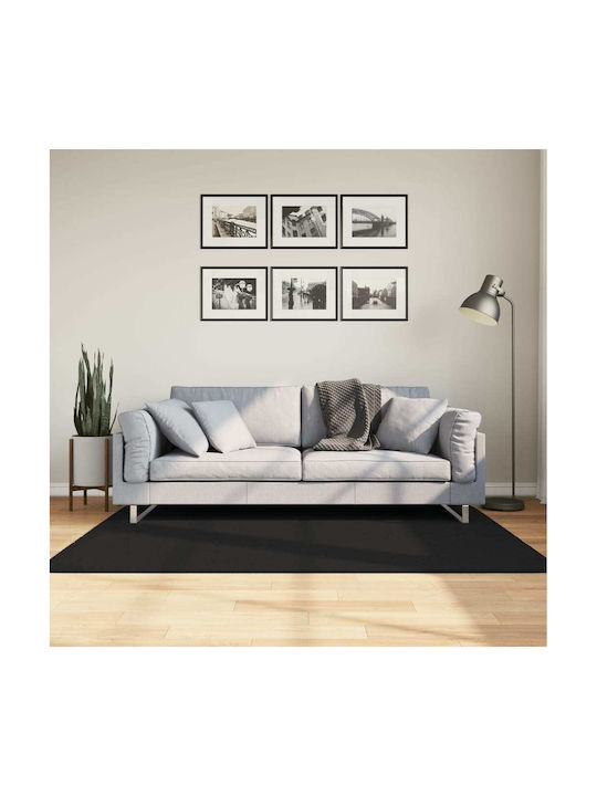vidaXL Huarte Rutschfest Teppich Rechteckig Synthetisch,Polyester/Cotton/Leather Black