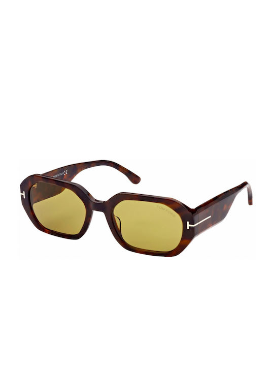 Tom Ford Women's Sunglasses with Brown Tartaruga Plastic Frame and Yellow Lens TF0917 55E