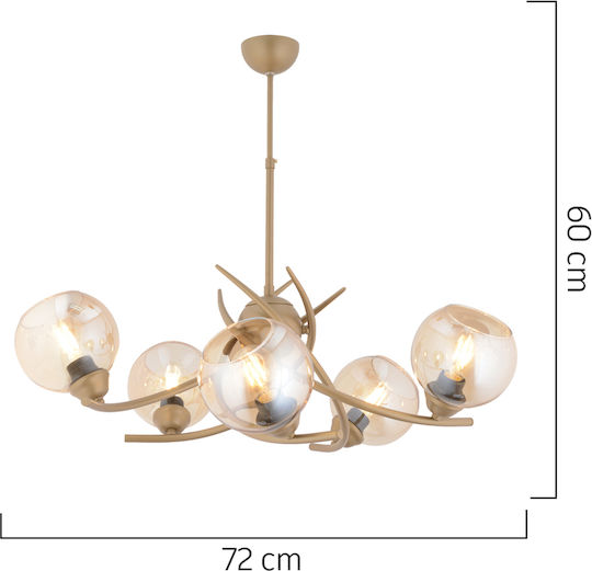 ArteLibre Octans Hängelampe Gold für 5 Lampen E27 72x60cm.