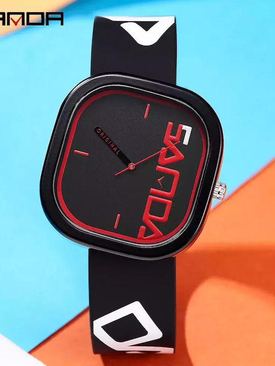Sanda Ceas analogic pentru copii cu curea din cauciuc/plastic Black-Red