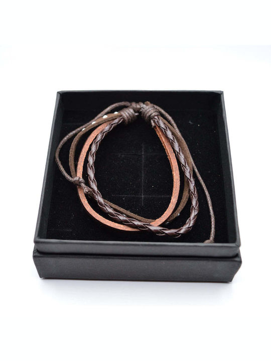 Leather Gang Bracelet - GNG003 - brown with metallic detail