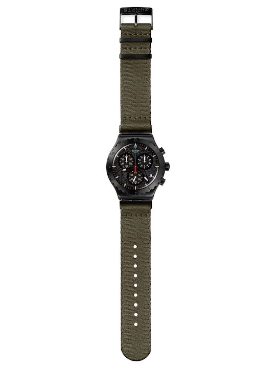 Swatch By Bonfire Herrenuhr 43mm Chronograph Batterie mit Grün Stoffarmband
