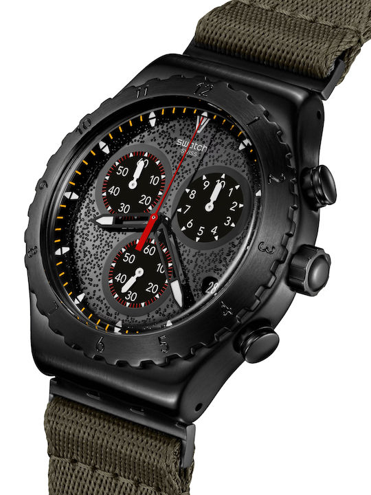 Swatch By Bonfire Herrenuhr 43mm Chronograph Batterie mit Grün Stoffarmband