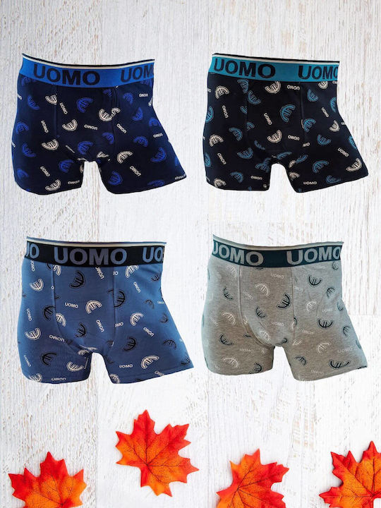 Uomo Men's Boxers Colorful with Patterns 4Pack