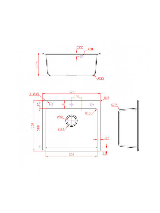 Inter Ceramic Ένθετος Νεροχύτης Inox Μ57xΠ50cm Μαύρος