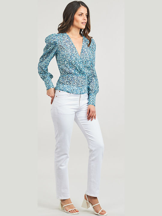 Damen Bluse Langärmelig Blau