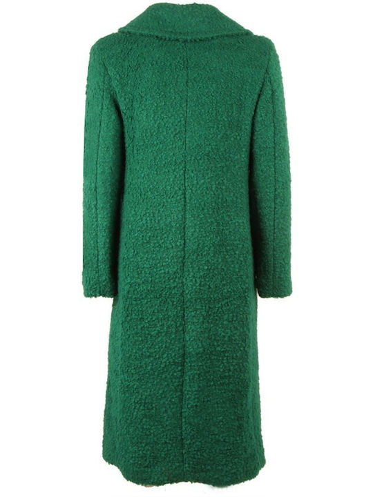 Emme Women's Wool Long Coat with Buttons Green