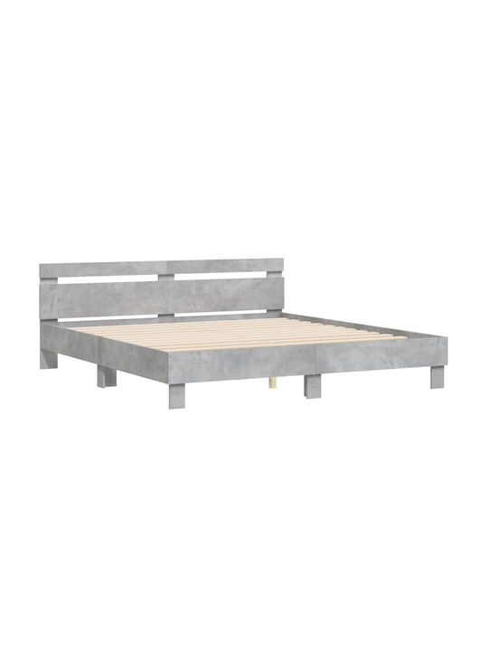 Bed Queen Wooden Grey Concrete with Slats for Mattress 160x200cm