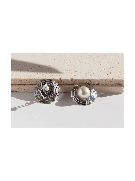 Earrings with Clip made of Steel with Stones & Pearls