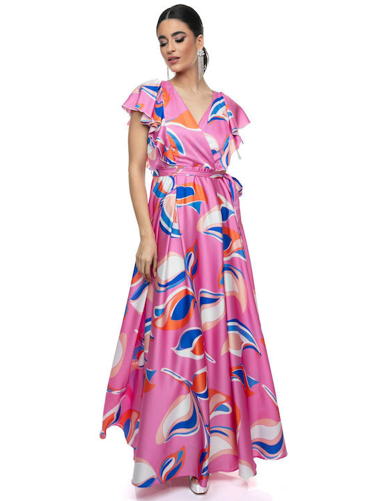 RichgirlBoudoir Summer Maxi Evening Dress Wrap with Ruffle Pink