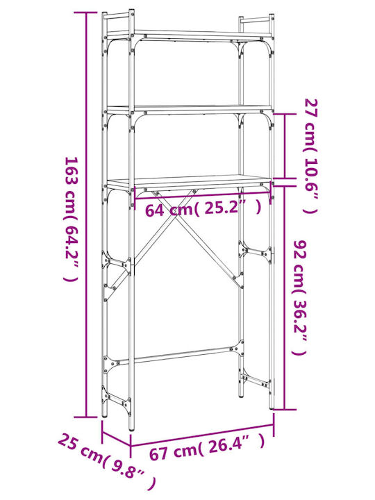 vidaXL Rafturi de baie Raft Baie Lemn cu 3 Rafturi 67x25x163cm Neagră
