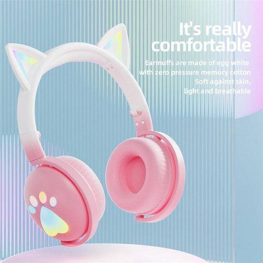 KE28 Wireless / Wired On Ear Headphones with 12 hours of Operation White / Pink