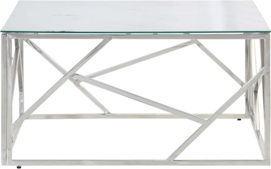 Square Central Glass Coffee Table Silver 80xWidth 80xHeight 40 cm