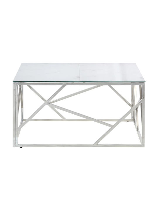 Square Central Glass Coffee Table Silver 80xWidth 80xHeight 40 cm