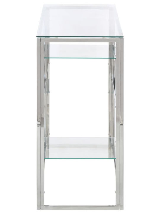 Console Table Metal with Glass Surface Silver L110xW35xH70cm