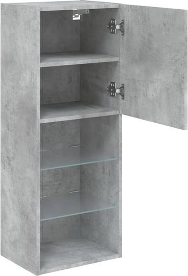 Hängeschrank fürs Wohnzimmer aus Spanplatte in Betongrau mit LED-Beleuchtung 40,5 x 30 x 102 cm