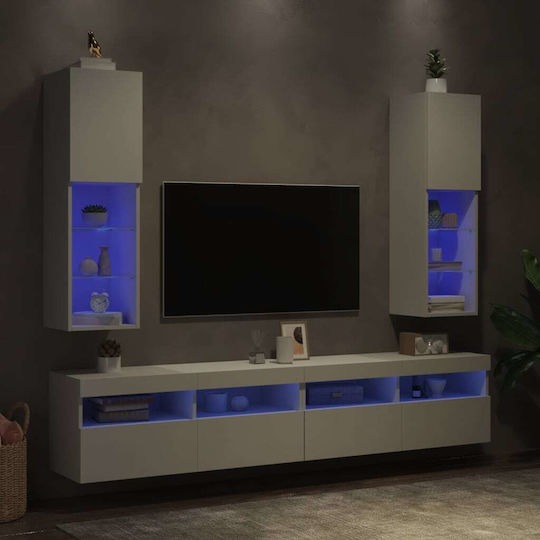 Dulap Suspendat pentru Sufragerie din Placă Aglomerată Alb cu Iluminare LED 30,5x30x102 cm