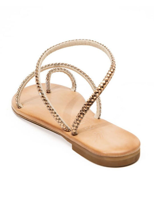 IRIS Leather Women's Flat Sandals in Gold Color