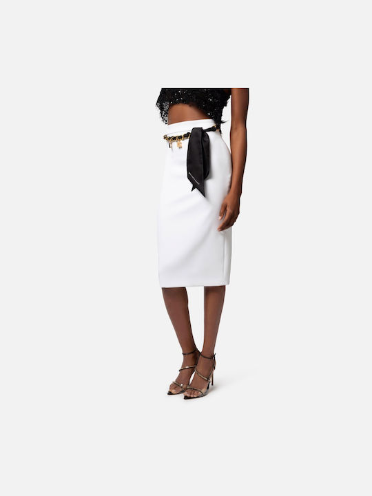 Elisabetta Franchi High Waist Midi Skirt in White color