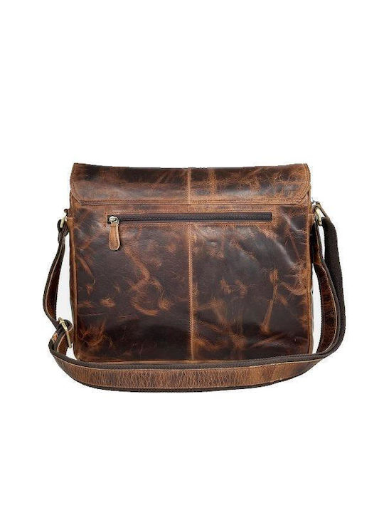 RCM Leather Messenger Bag with Zipper Tabac Brown