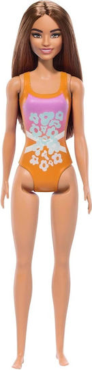 Barbie Beach & Swimsuit Doll Light Brown Hair, Wearing Tropical Pink Orange for 3+ years+ Years 29cm