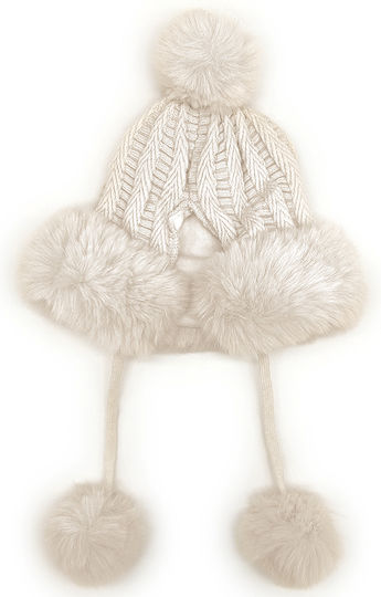 Pom Pom Beanie Γυναικείος Fleece Σκούφος Πλεκτός σε Λευκό χρώμα