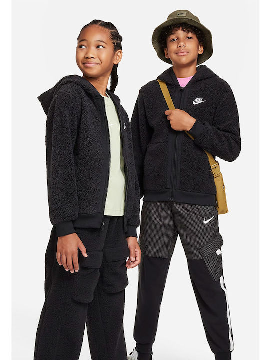 Sportlich Kinderstrickjacke Fleece mit Kapuze Schwarz Sportswear Club