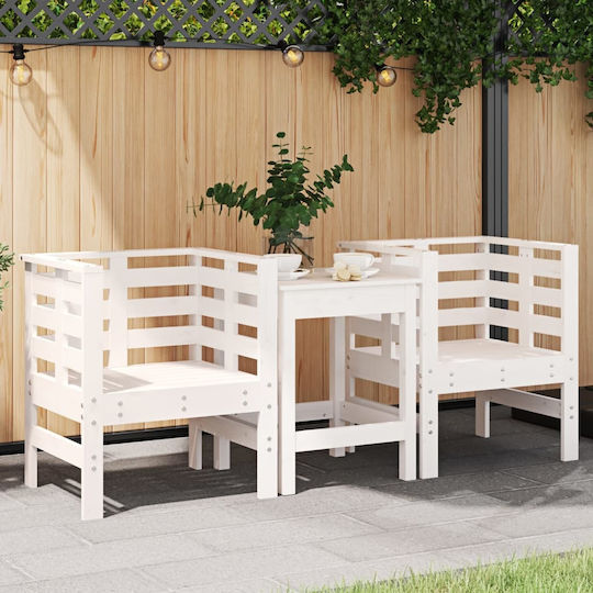 Outdoor-Sessel Hölzernes Weiß 2Stück 61.5x53x71εκ.