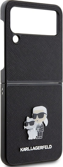 Karl Lagerfeld Saffiano Karl&Choupette Pin Задна корица Изкуствена кожа Черен (Galaxy Z Flip4)
