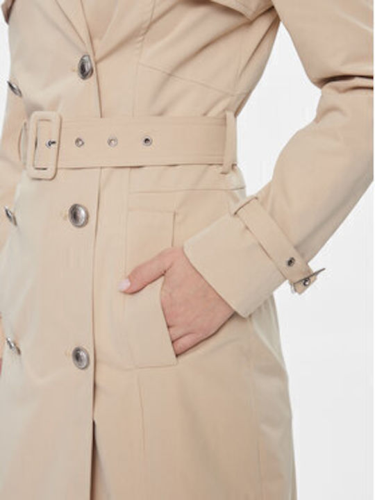 Women's Beige Coat with Buttons