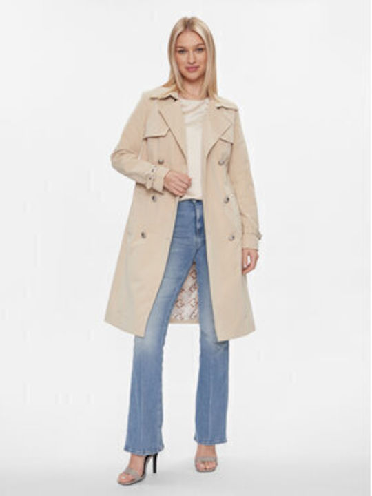 Women's Beige Coat with Buttons