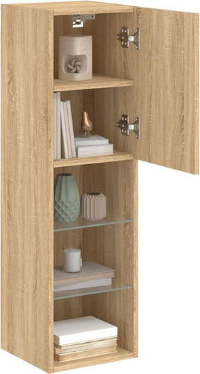 Hängeschrank fürs Wohnzimmer aus Spanplatte in Sonoma-Eiche mit LED-Beleuchtung 30,5x30x102 cm