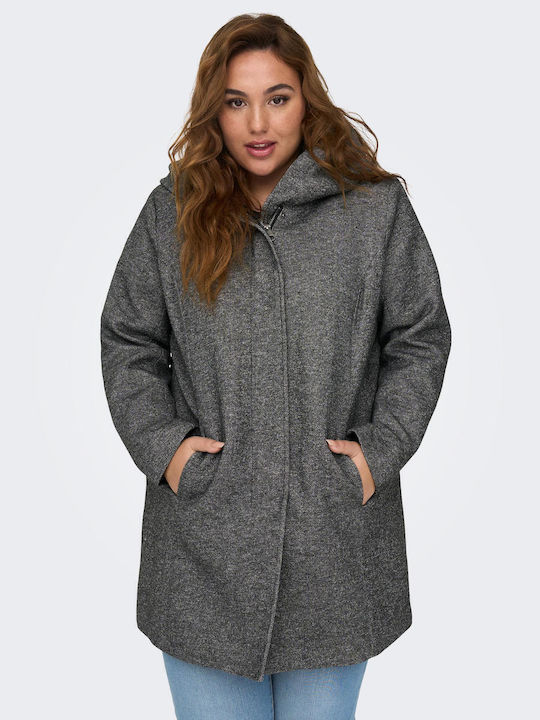 Damen Dark Grey Melange Mantel mit Kapuze