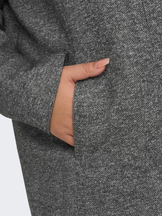 Damen Dark Grey Melange Mantel mit Kapuze