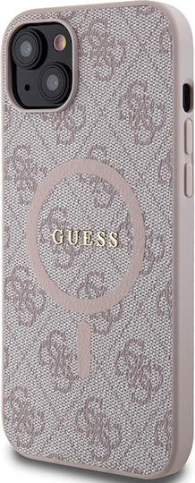 Guess 4g Collection Leather Metal Logo Magsafe Back Cover Plastic Pink (iPhone 15)