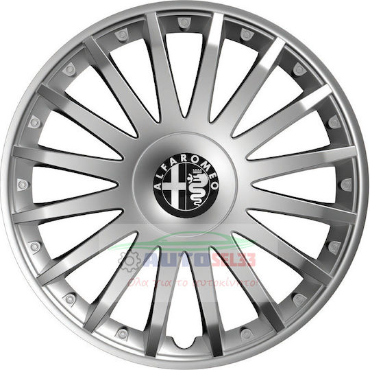 Versaco Car Hubcap Set Crystal with Alfa Romeo Emblem 15" 4pcs Silver