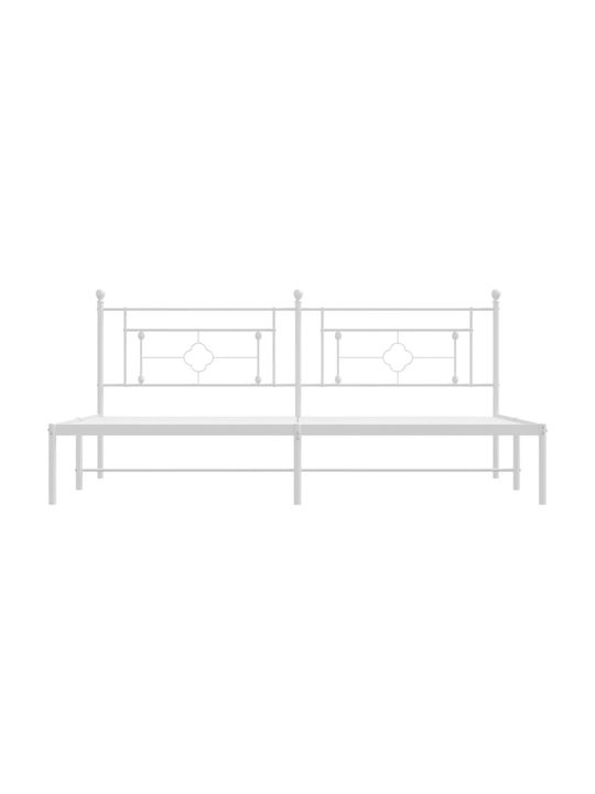 King Size Metal Bed White with Slats for Mattress 193x203cm