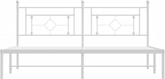Метално Легло King Size Бяло с Дъски за Матрак 183x213см