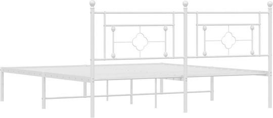 Метално Легло King Size Бяло с Дъски за Матрак 183x213см