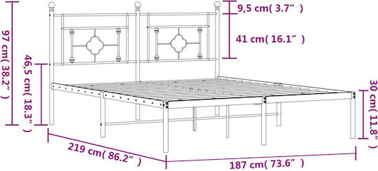 Метално Легло King Size Бяло с Дъски за Матрак 183x213см