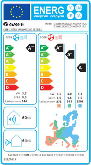 Gree Airy Инверторен климатик 12000 BTU A+++ - А+++/A++ - А++ с Изкуствен интелект Черно