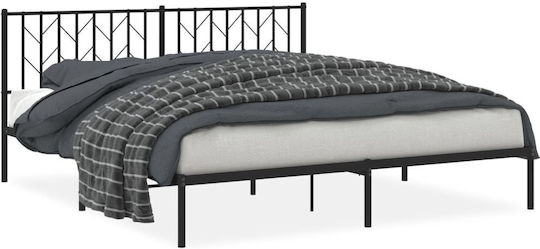 Pat King Size Metalic Negru Cu Plăci Pentru Saltea 183x213cm
