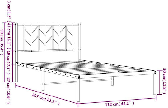 Halbgröße Metallbett Schwarz mit Lattenrost für Matratze 107x203cm