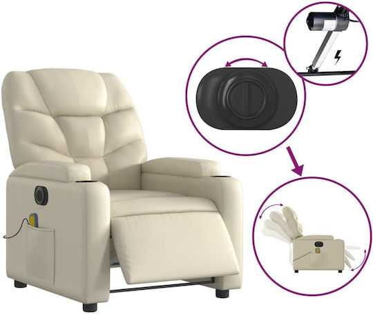 Πολυθρόνα Relax Massage με Υποπόδιο από Δερματίνη Κρεμ 74x89x100cm