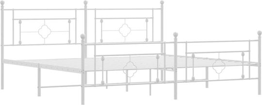 Bett King Size Metall White mit Latten für Matratze 193x203cm