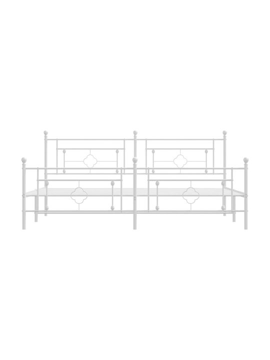 Bett King Size Metall White mit Latten für Matratze 193x203cm