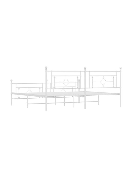 Bett King Size Metall White mit Latten für Matratze 193x203cm