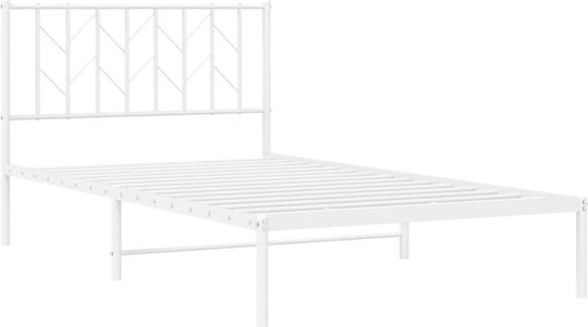 Pat Semi-dublu Metalic Alb Cu Plăci Pentru Saltea 107x203cm