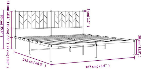 Pat King Size Metalic Alb Cu Plăci Pentru Saltea 183x213cm